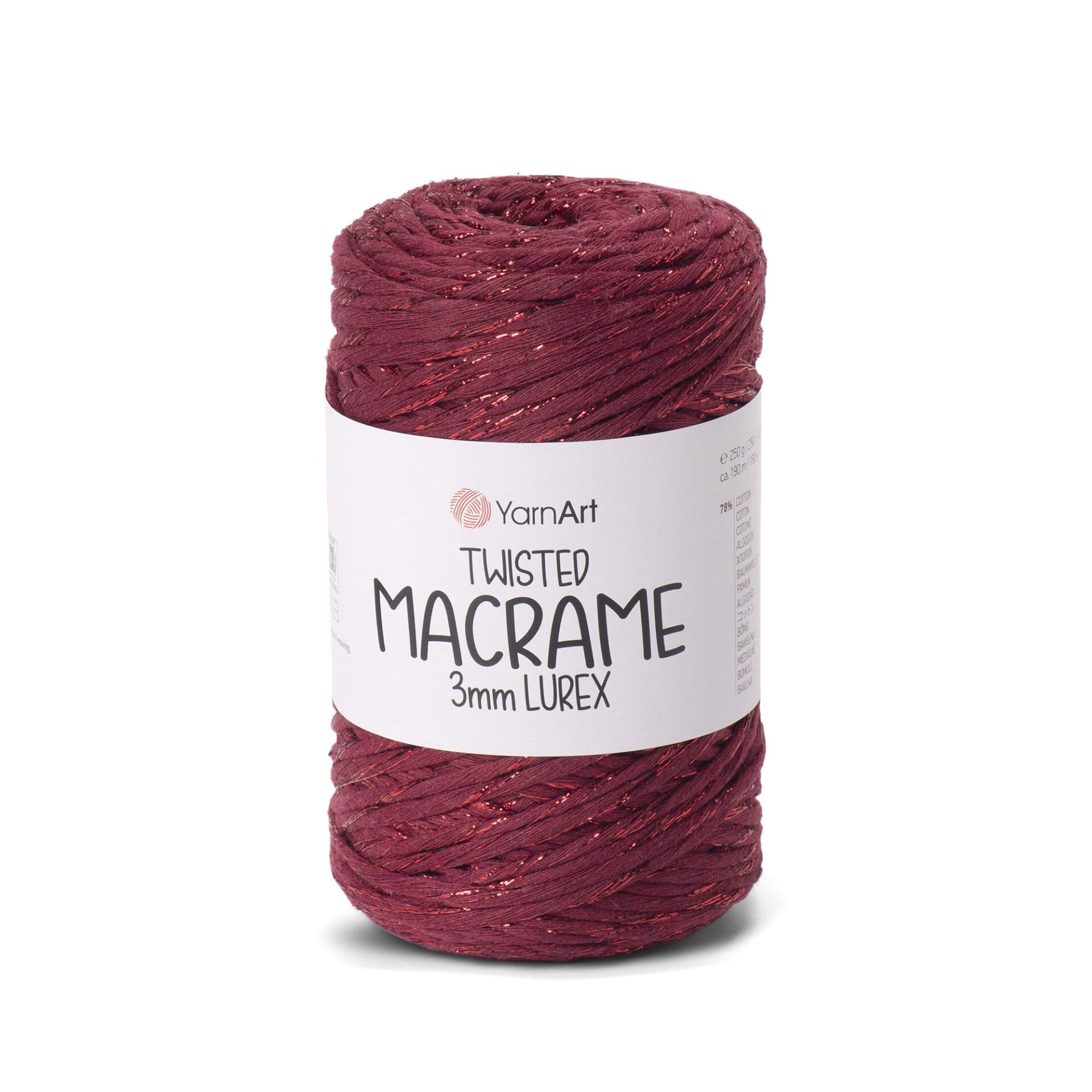 YARNART TWISTED MACRAME 3 MM LUREX - MAKROME EL ÖRGÜ İPİ BORDO - 781