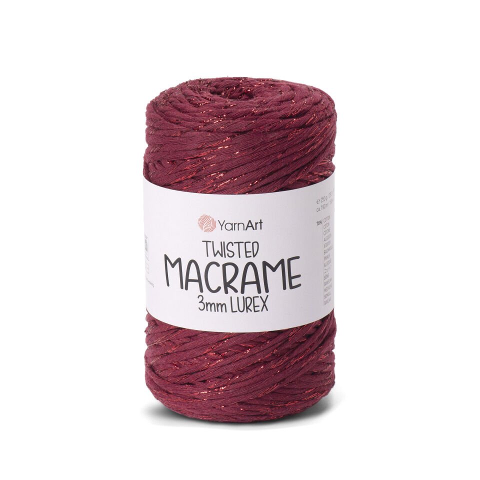 YARNART TWISTED MACRAME 3 MM LUREX - MAKROME EL ÖRGÜ İPİ BORDO - 781