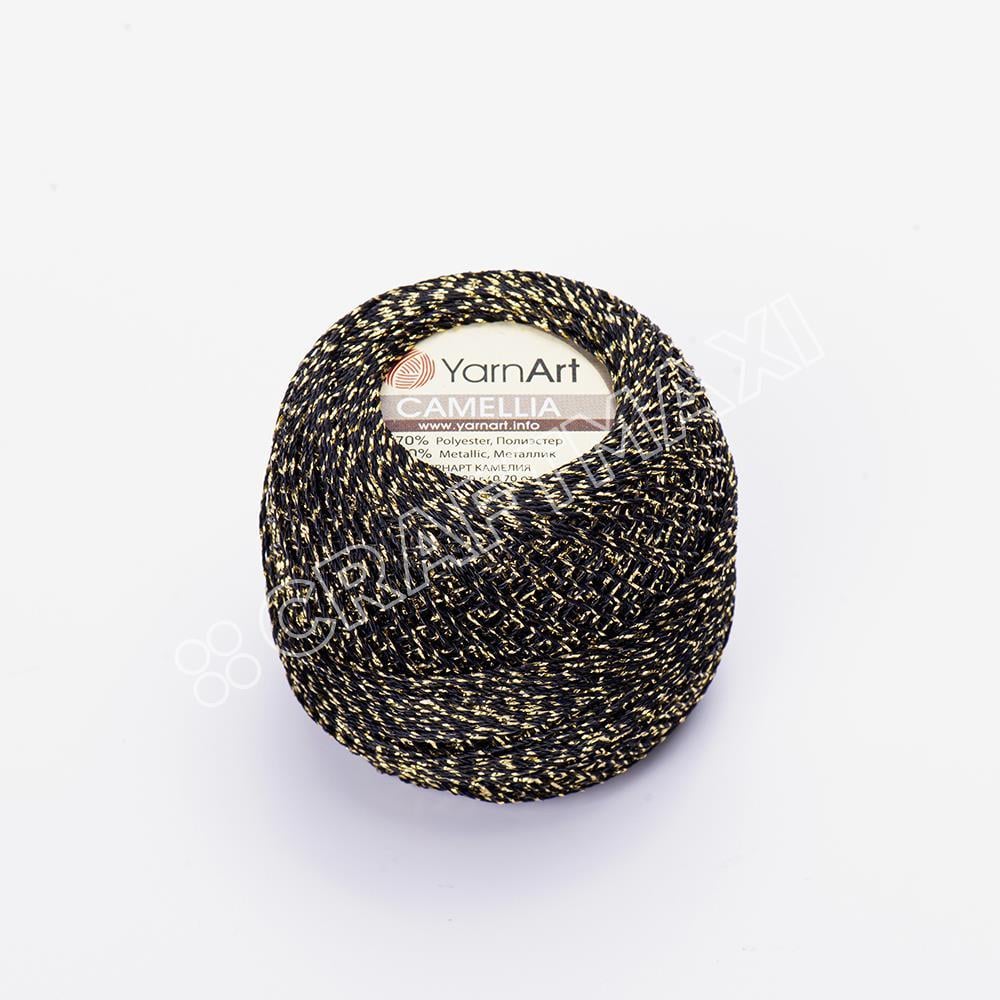 YARNART CAMELLIA - SİMLİ DANTEL İPİ SİYAH-ALTIN SİMLİ - 413