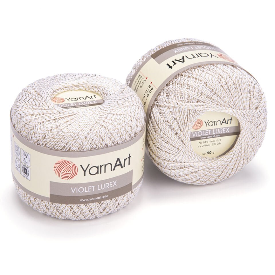 YARNART VIOLET LUREX - SİMLİ, MERSERİZE DANTEL İPİ KREM - 2000