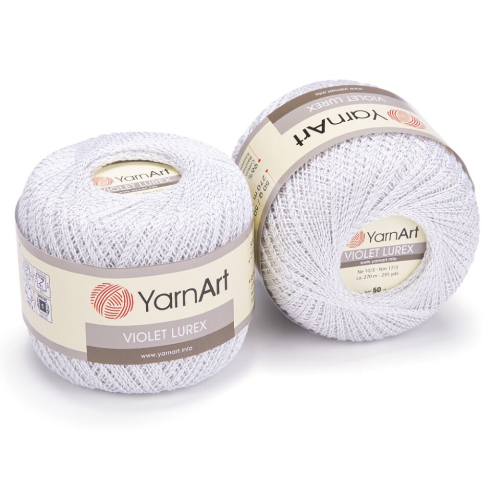 YARNART VIOLET LUREX - SİMLİ, MERSERİZE DANTEL İPİ BEYAZ - 1000