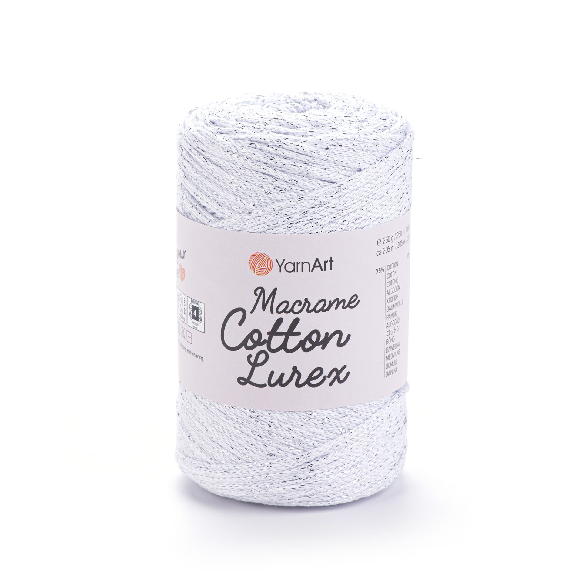 YARNART MACRAME COTTON LUREX - SİMLİ MAKROME EL ÖRGÜ İPİ BEYAZ-GÜMÜŞ SİMLİ - 720