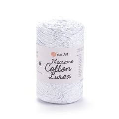 YARNART MACRAME COTTON LUREX - SİMLİ MAKROME EL ÖRGÜ İPİ BEYAZ-GÜMÜŞ SİMLİ - 720