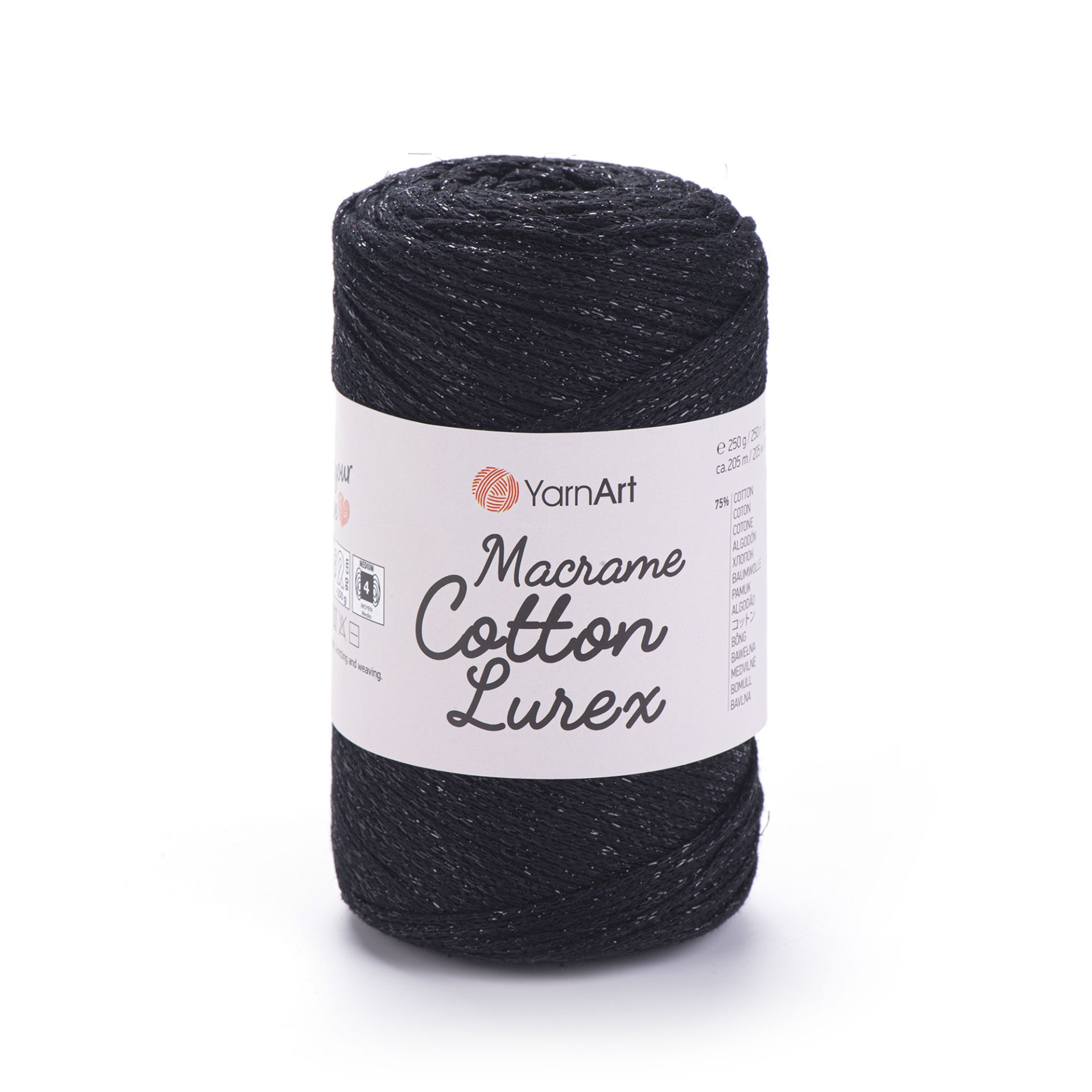 YARNART MACRAME COTTON LUREX - SİMLİ MAKROME EL ÖRGÜ İPİ SİYAH-SİMLİ - 722