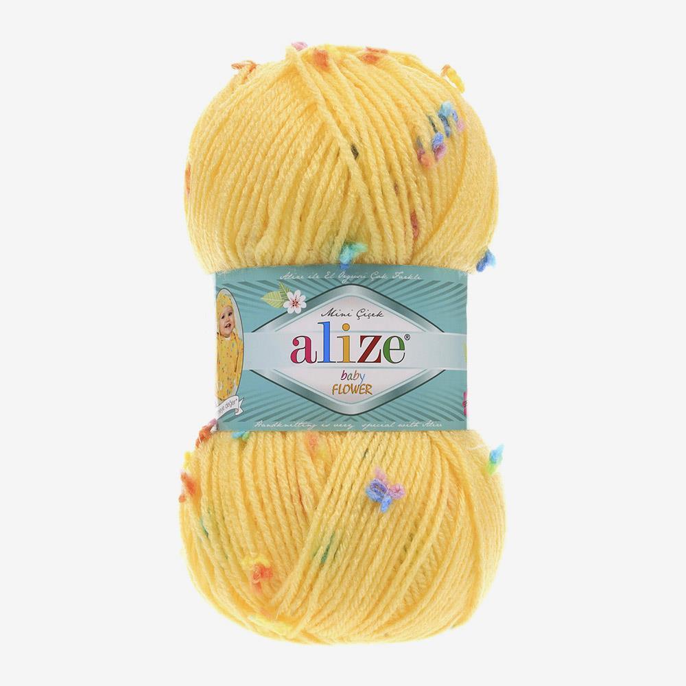 ALİZE BABY FLOWER - BENEKLİ, BEBEK EL ÖRGÜ İPİ SARI - 5385