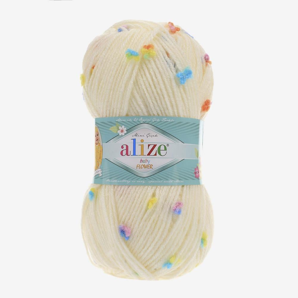 ALİZE BABY FLOWER - BENEKLİ, BEBEK EL ÖRGÜ İPİ BEBEK SARISI - 5383