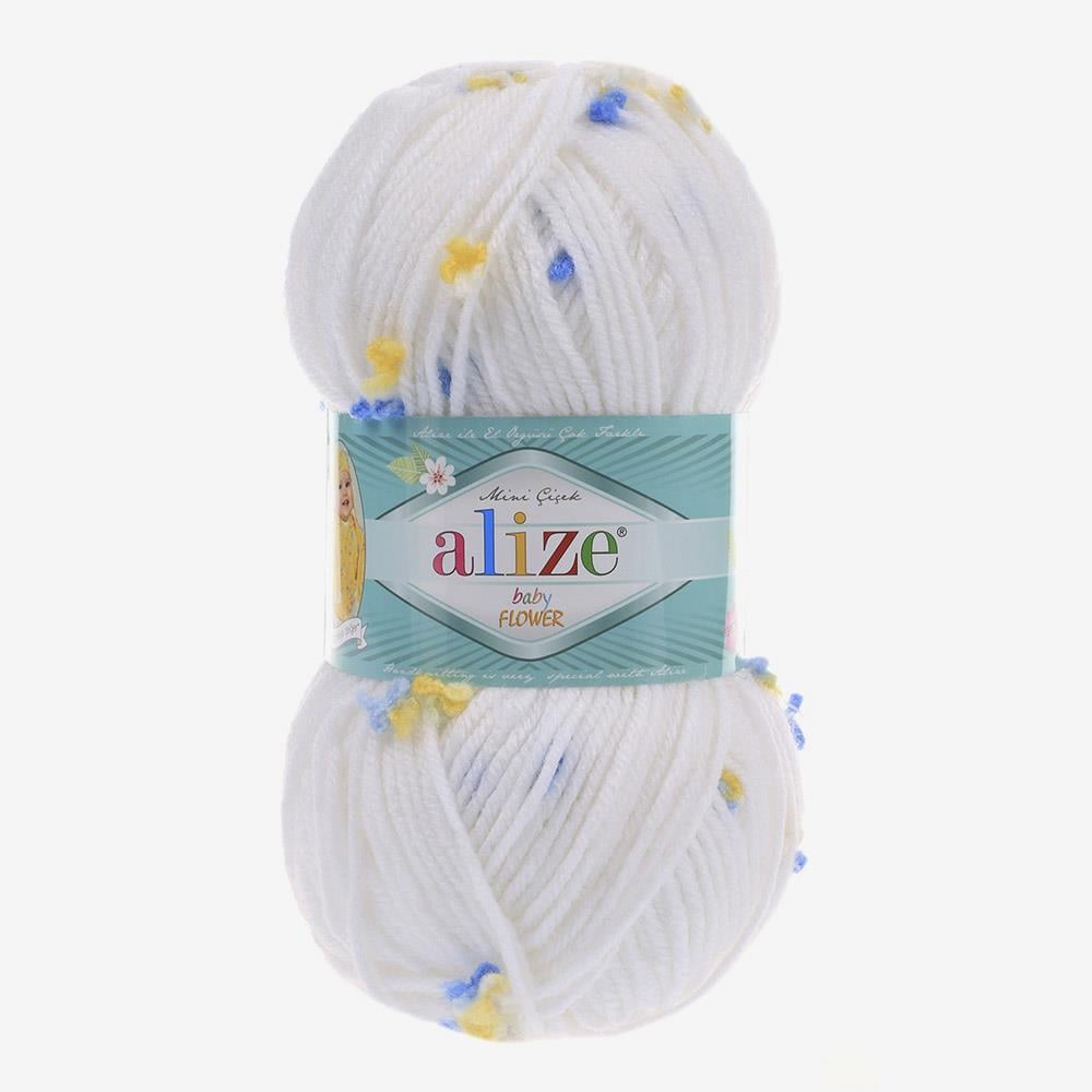 ALİZE BABY FLOWER - BENEKLİ, BEBEK EL ÖRGÜ İPİ BEYAZ - 5874