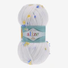ALİZE BABY FLOWER - BENEKLİ, BEBEK EL ÖRGÜ İPİ BEYAZ - 5874