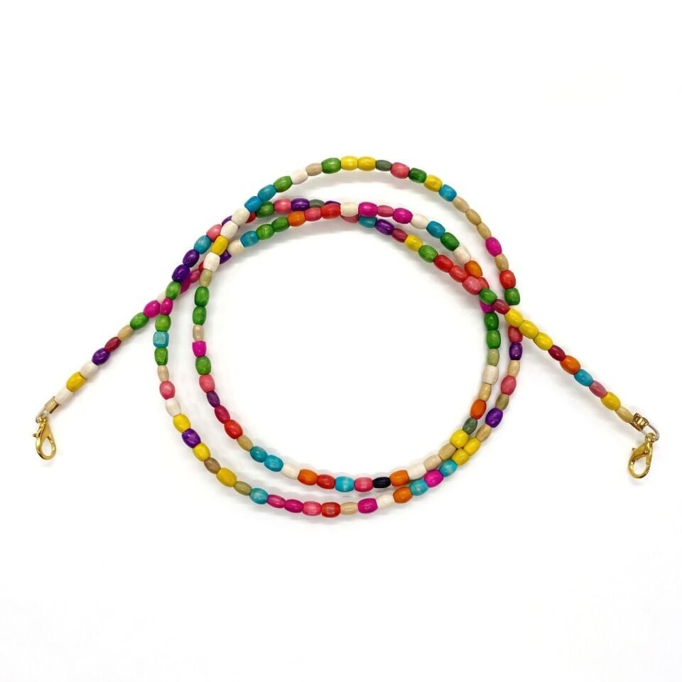 120 CM RENKLİ AHŞAP BONCUKLU ÇANTA ASKISI